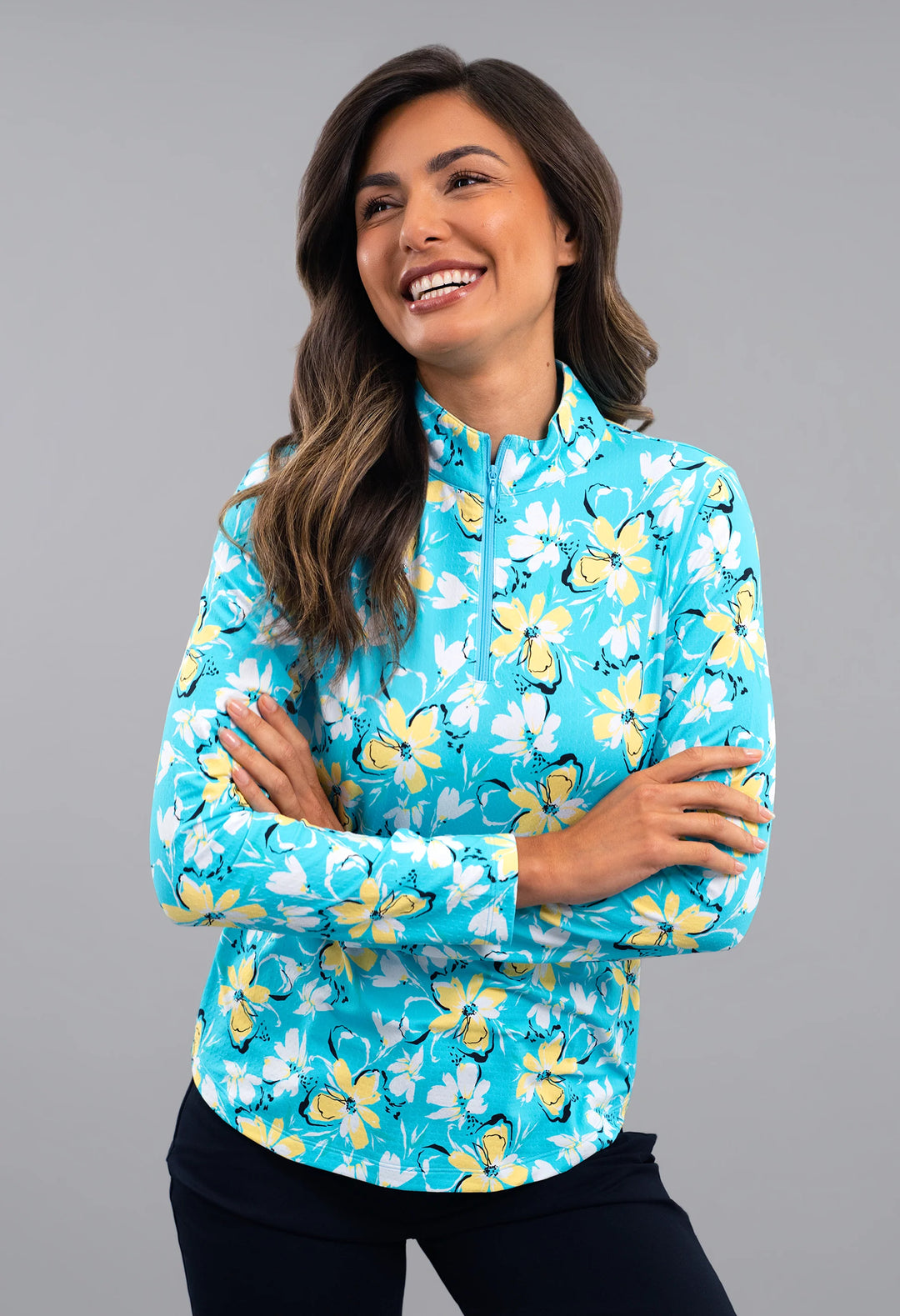 IBKUL Long Sleeve Quarter Zip Print Mocks [SF26]