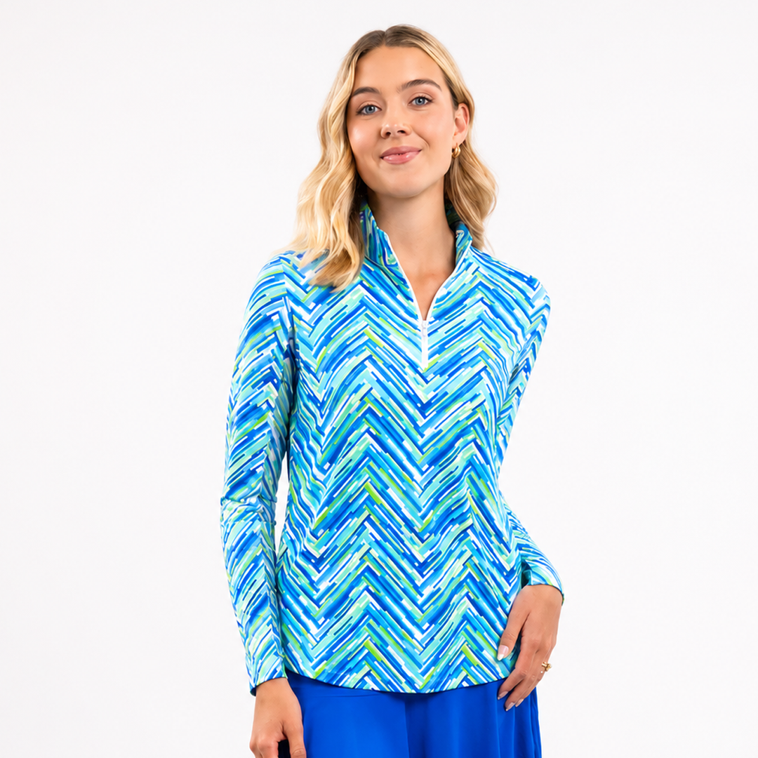 IBKUL Long Sleeve Quarter Zip Polo