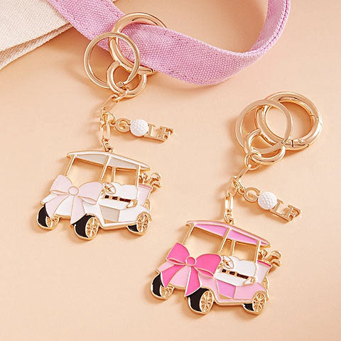 Golf Cart and Bow Enamel Bag Charm Keychain