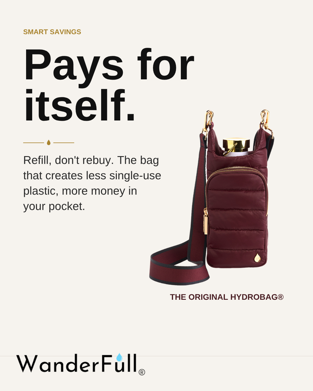 WanderFull Classic Matte Dark Cherry HydroBag® with Cherry/Black Striped Strap