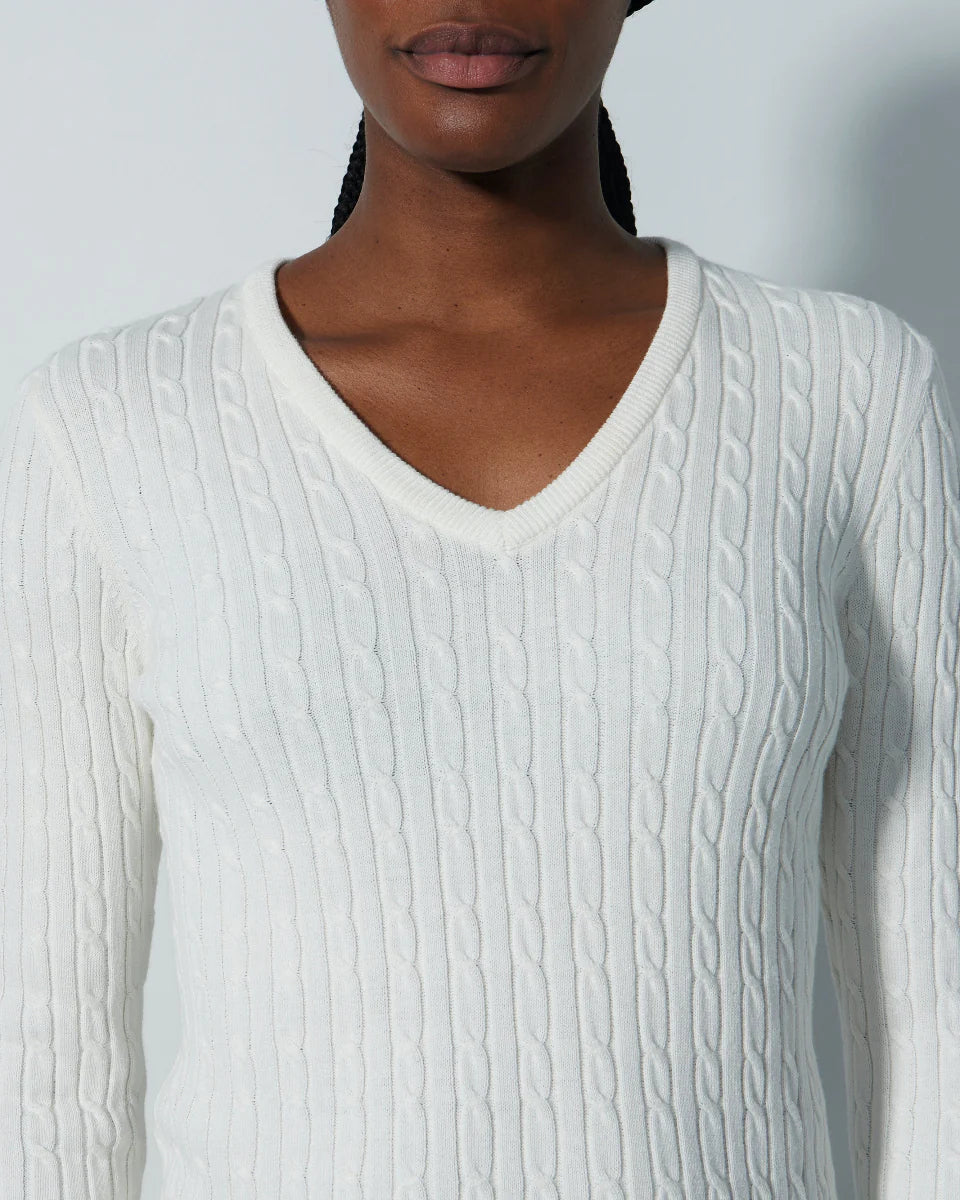 Daily Sports Madelene Cable Knit V-Neck Sweater [SS26]