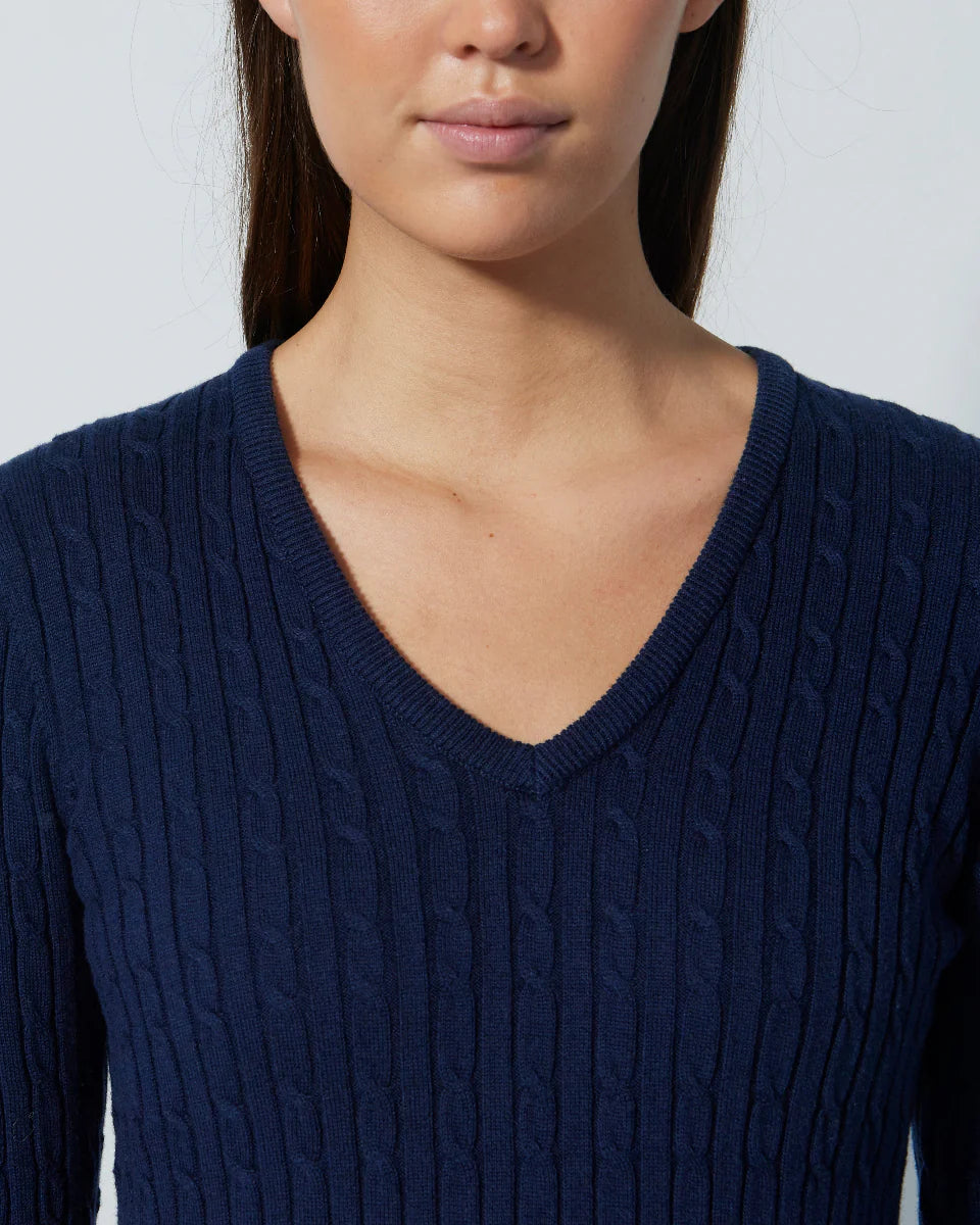 Daily Sports Madelene Cable Knit V-Neck Sweater [PS26]