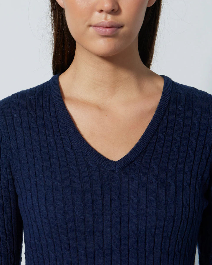 Daily Sports Madelene Cable Knit V-Neck Sweater [PS26]