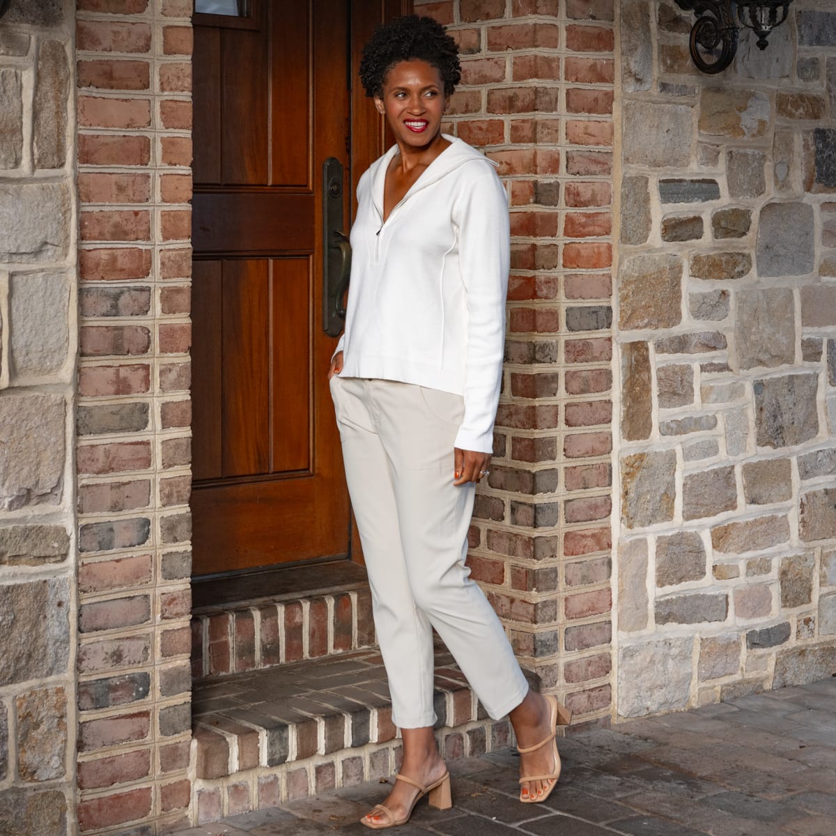 JoFit Every Wear White Knit Pullover