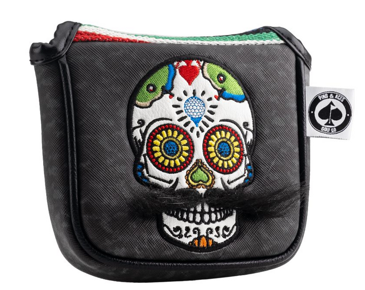 Pins &amp; Aces Mustache Sugar Skull - Mallet Putter Cover Gray Camo