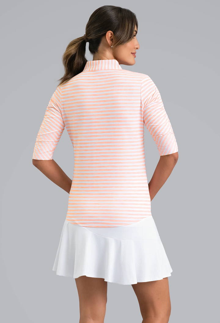 IBKUL Landon Stripe II Ruched Elbow Sleeve Mock