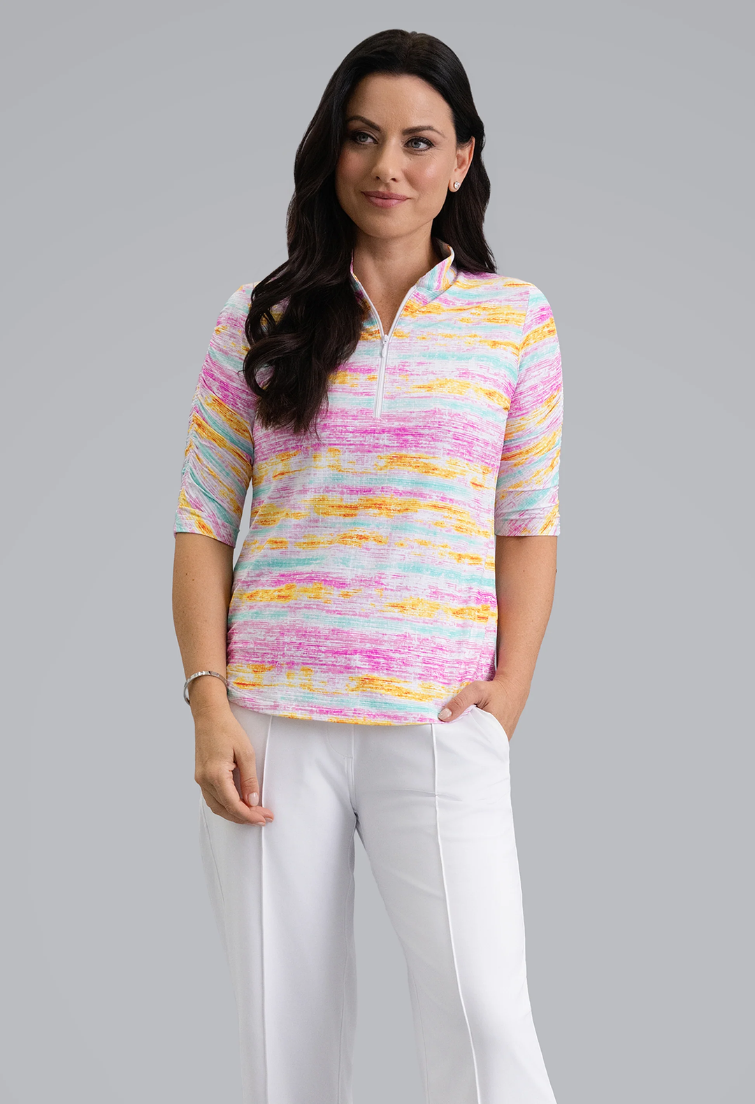 IBKUL Gia Ruched Elbow Sleeve Mock