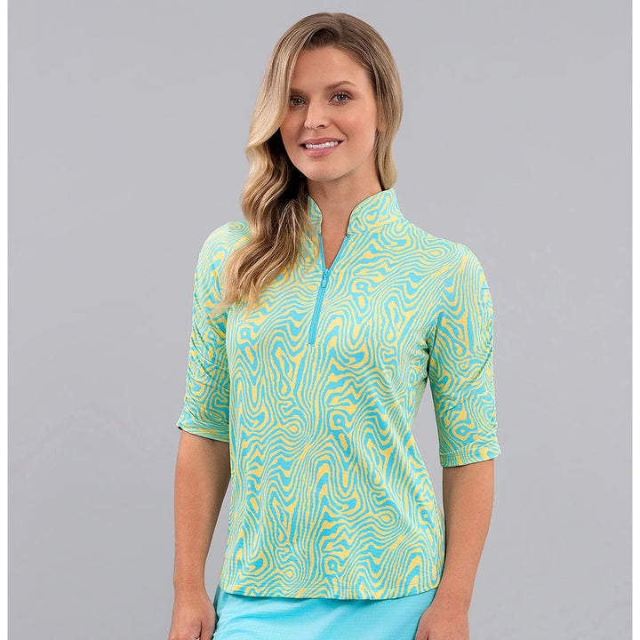 IBKUL Ruched Elbow Sleeve Mandarin Collar [SF26]