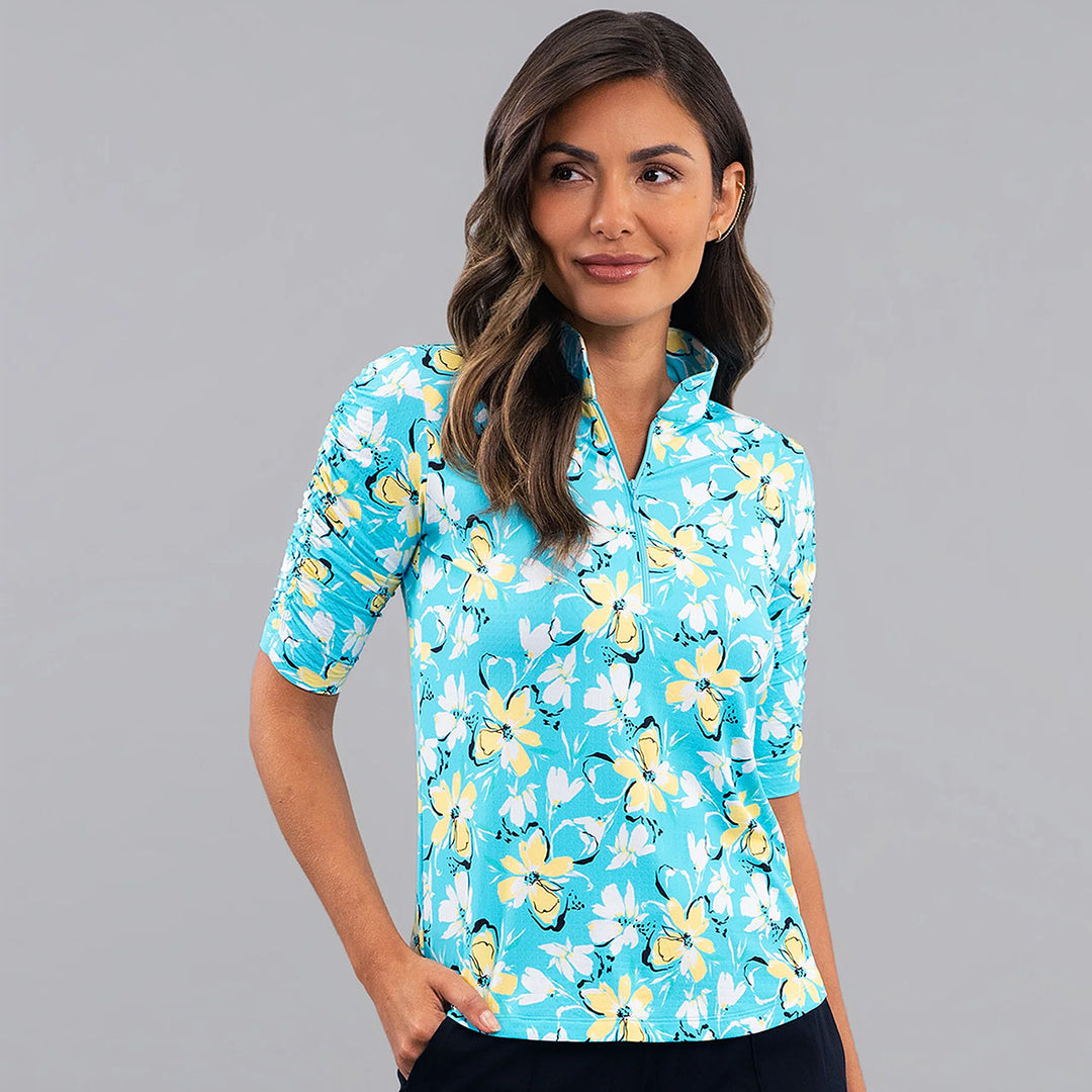 IBKUL Ruched Elbow Sleeve Mandarin Collar [SF26]