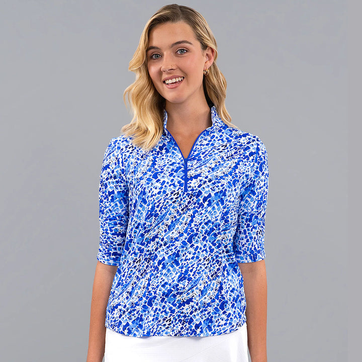 IBKUL Ruched Elbow Sleeve Mandarin Collar [SF26]