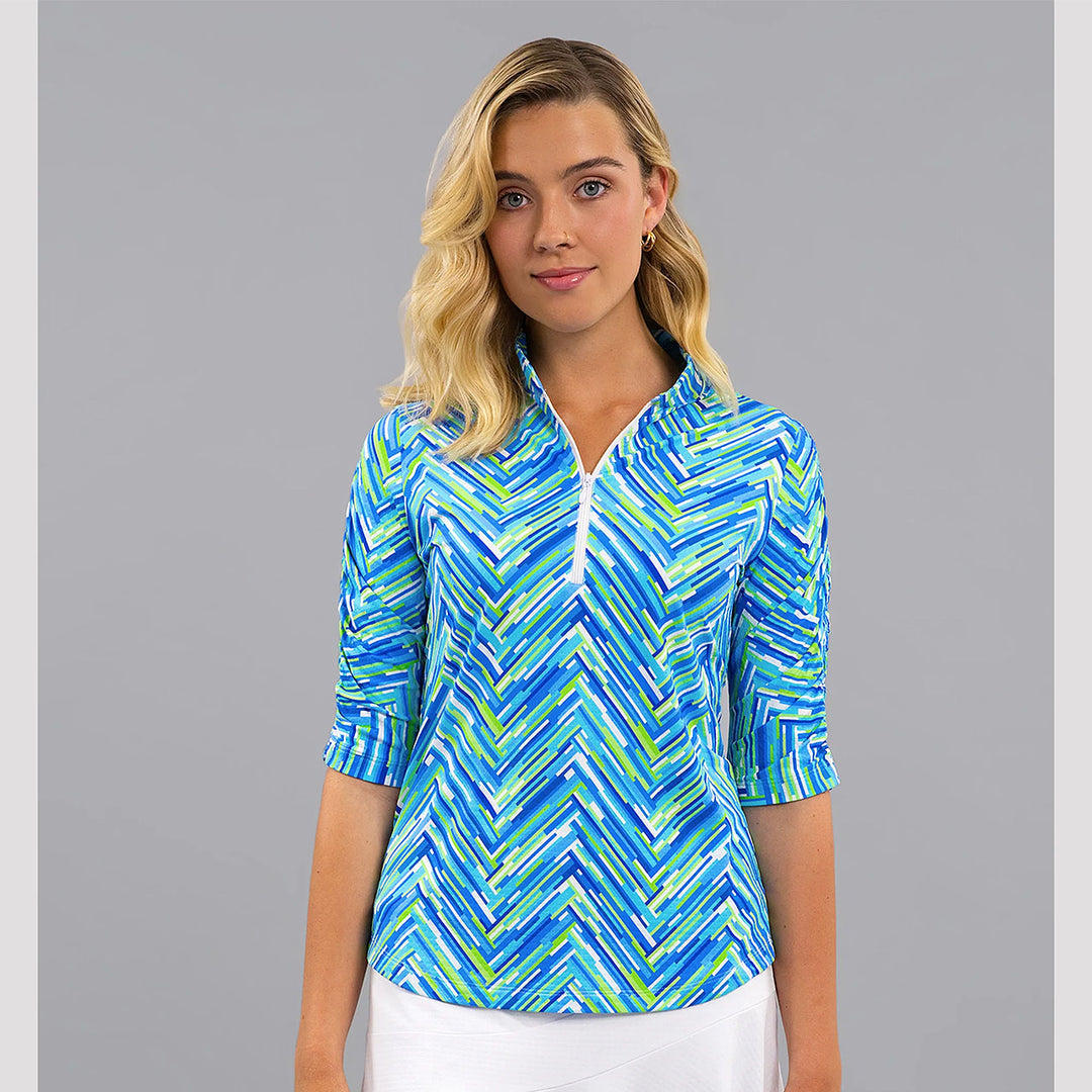 IBKUL Ruched Elbow Sleeve Mandarin Collar [SF26]