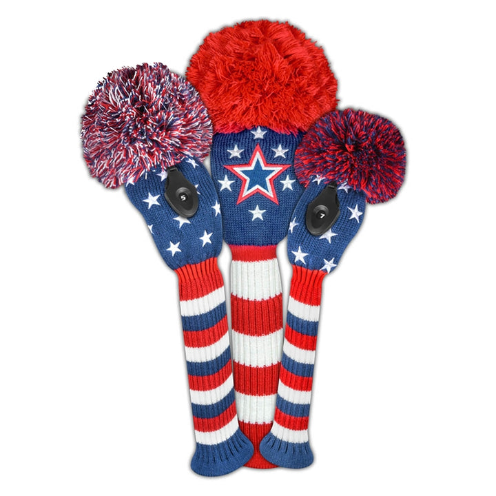 Just4Golf Stars &amp; Stripes Knit Headcovers With Pom