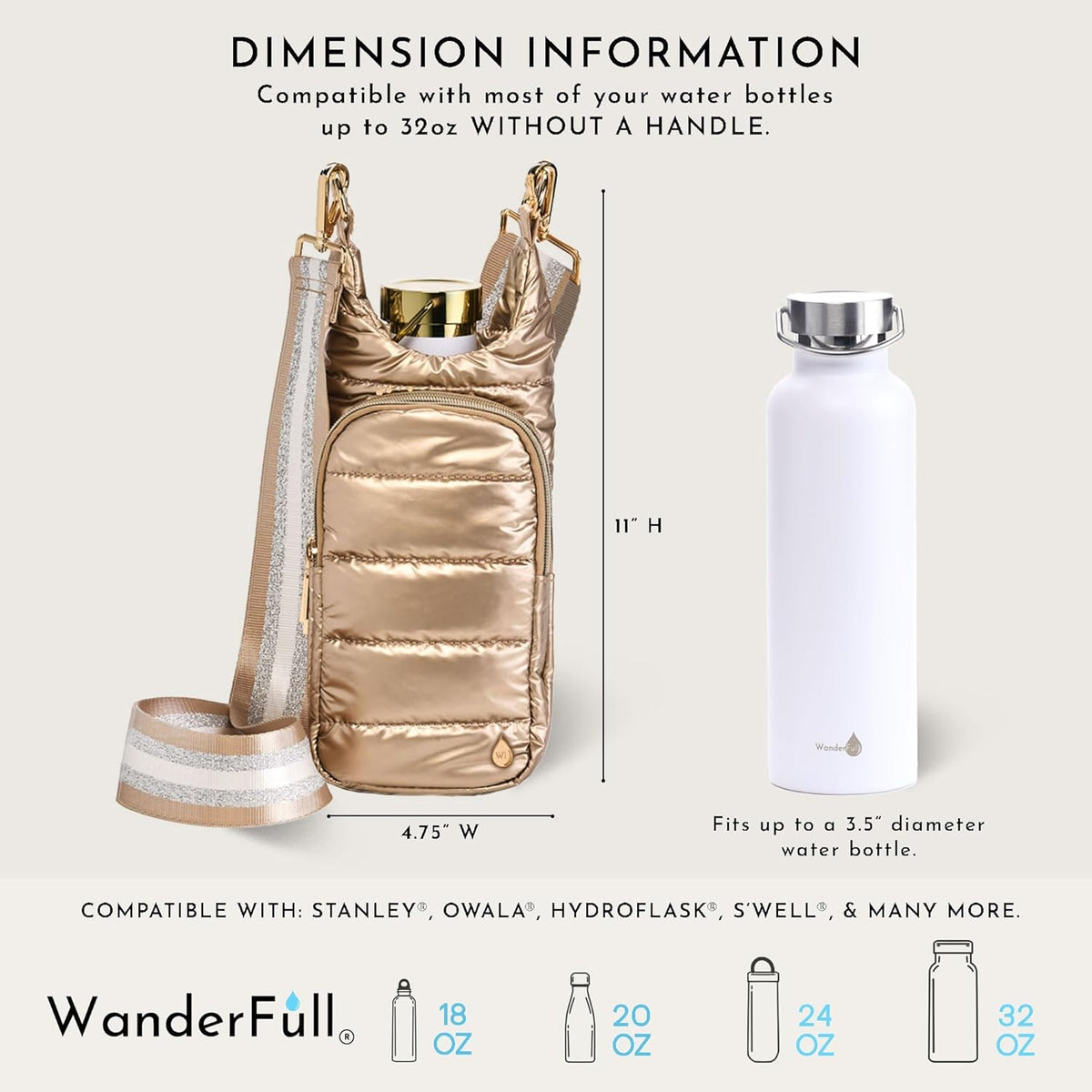 WanderFull Shiny Gold/Stripe Strap HydroBag®