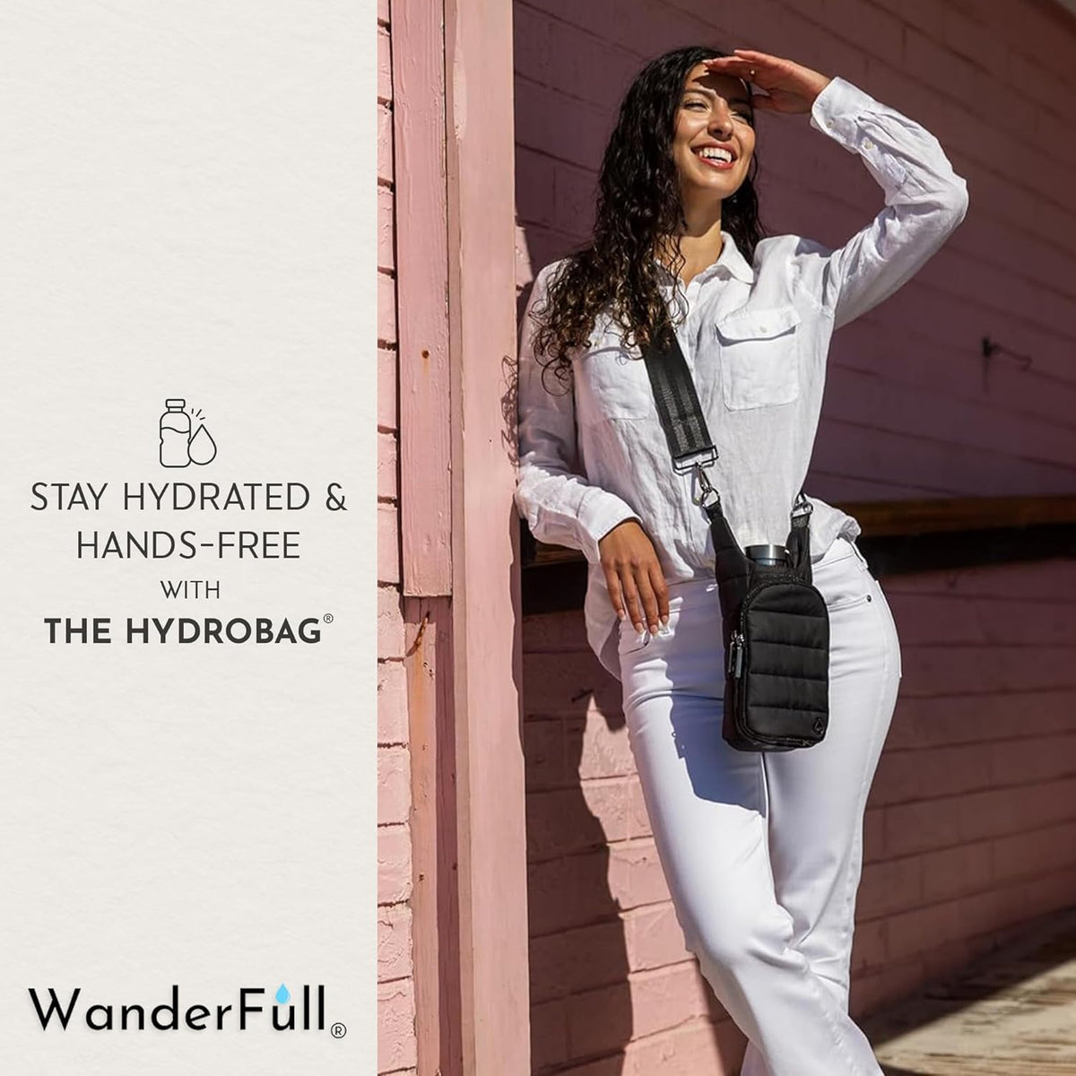 WanderFull Classic Matte Bright Pink HydroBag® with Navy/Pink Strap
