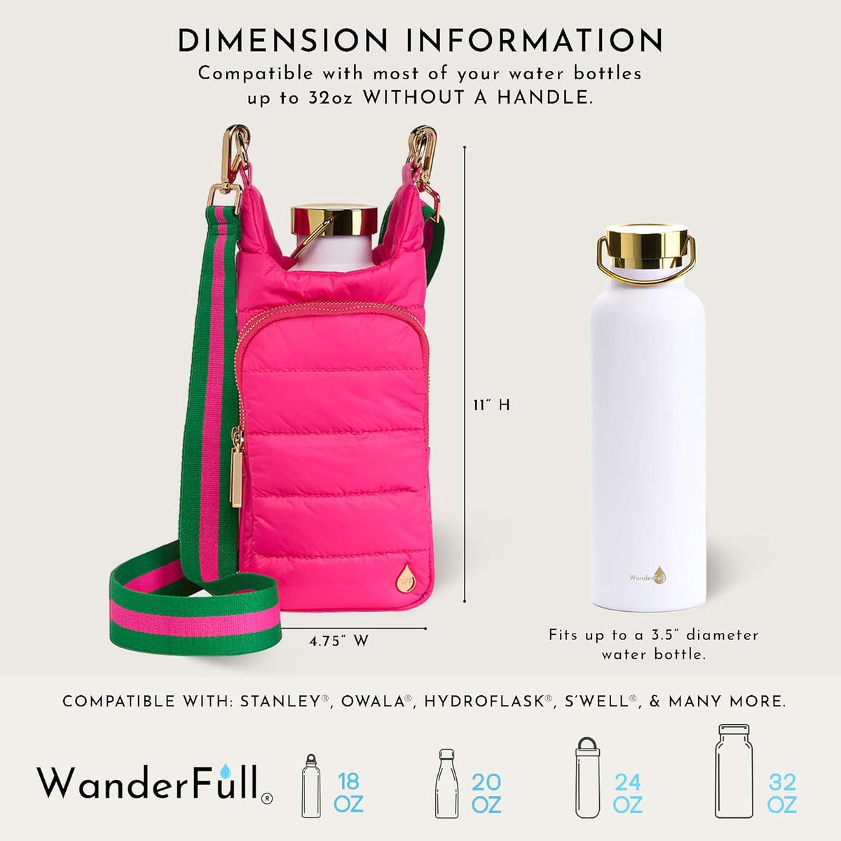 WanderFull Classic Matte Bright Pink HydroBag® with Navy/Pink Strap