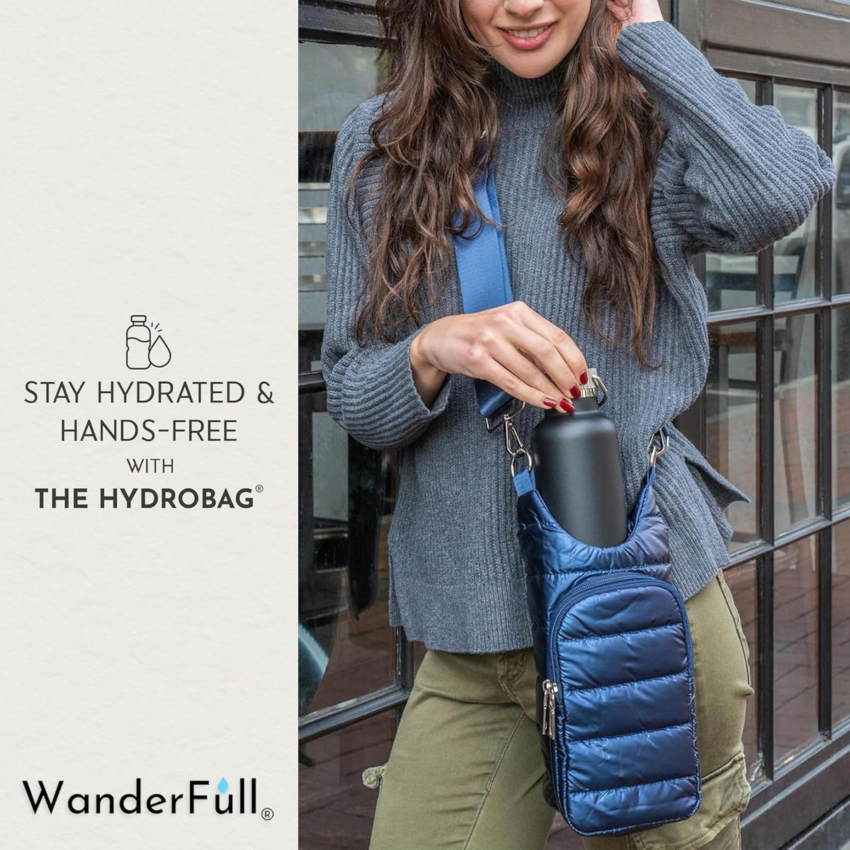 WanderFull Shiny Navy Blue/Solid Strap HydroBag®