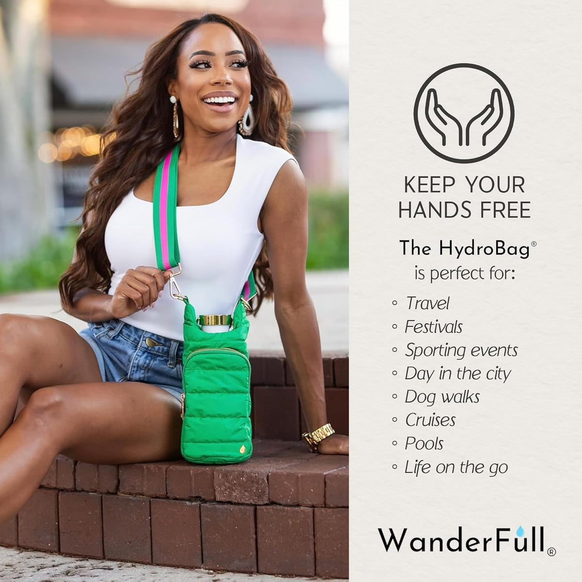 WanderFull Classic Matte Kelly Green HydroBag® with Pink/Green Strap