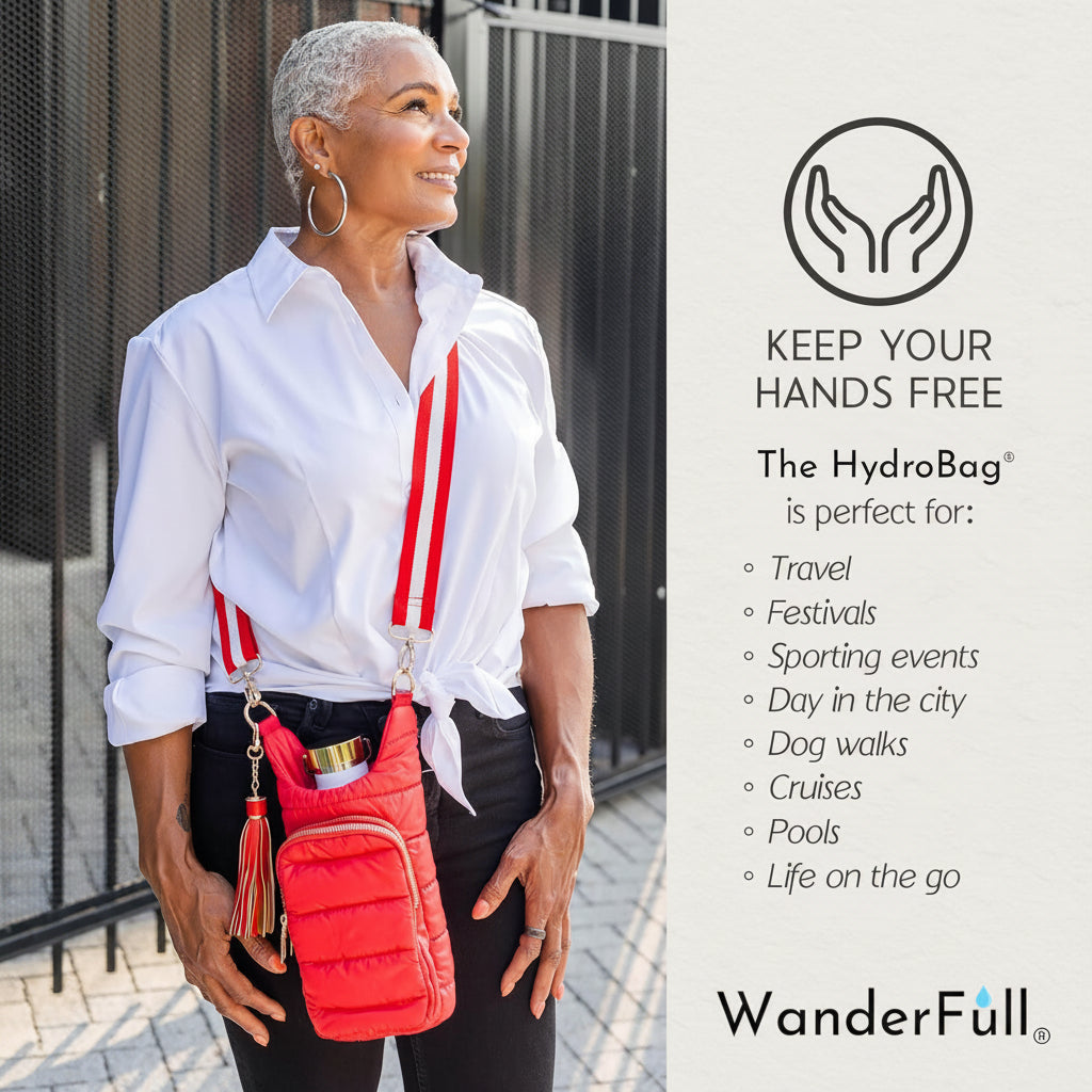 WanderFull Classic Matte Poppy Red HydroBag® with Red/White Striped Strap