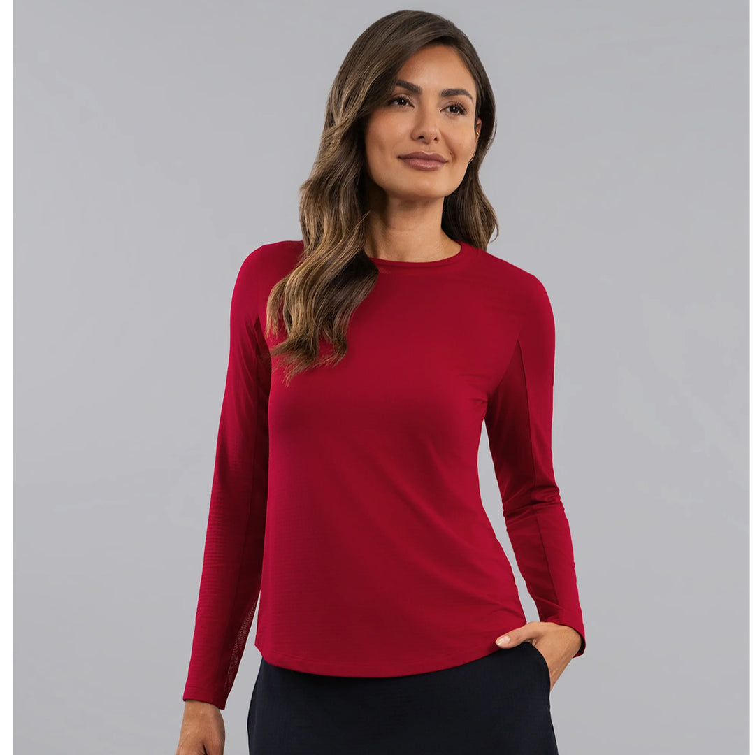 Ruby - IBKUL Solid Long Sleeve Mesh Crewneck