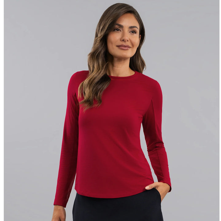 Ruby - IBKUL Solid Long Sleeve Mesh Crewneck