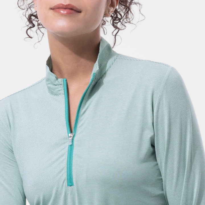 SanSoleil SolMelange Stripe Long Sleeve Zip Mock [2026]
