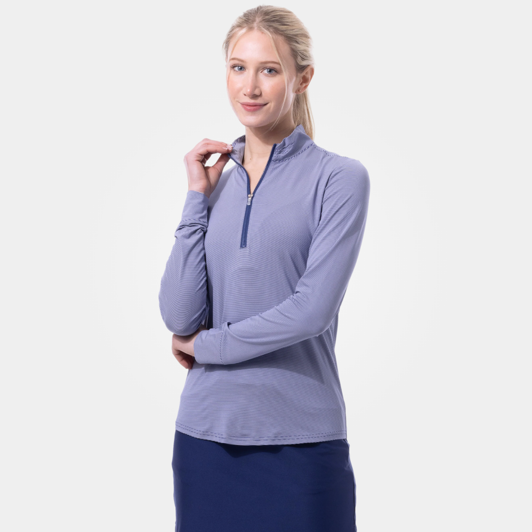 SanSoleil SolMelange Stripe Long Sleeve Zip Mock [2026]