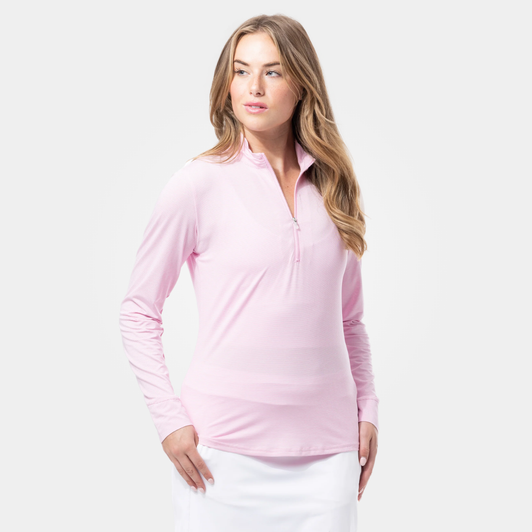 SanSoleil SolMelange Stripe Long Sleeve Zip Mock [2026]