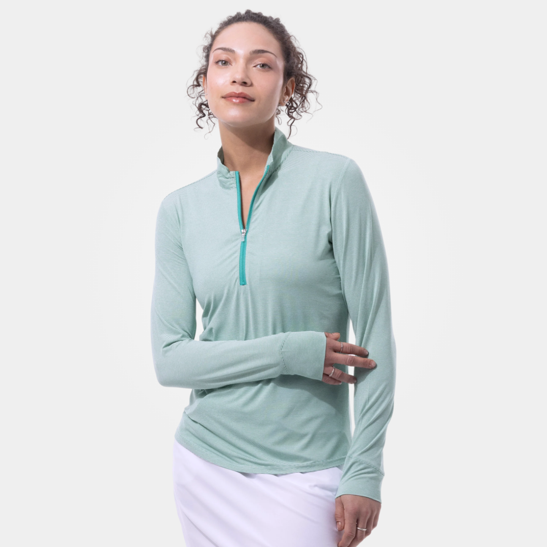 SanSoleil SolMelange Stripe Long Sleeve Zip Mock [2026]