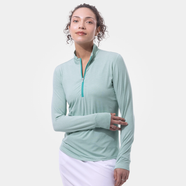 SanSoleil SolMelange Stripe Long Sleeve Zip Mock [2026]