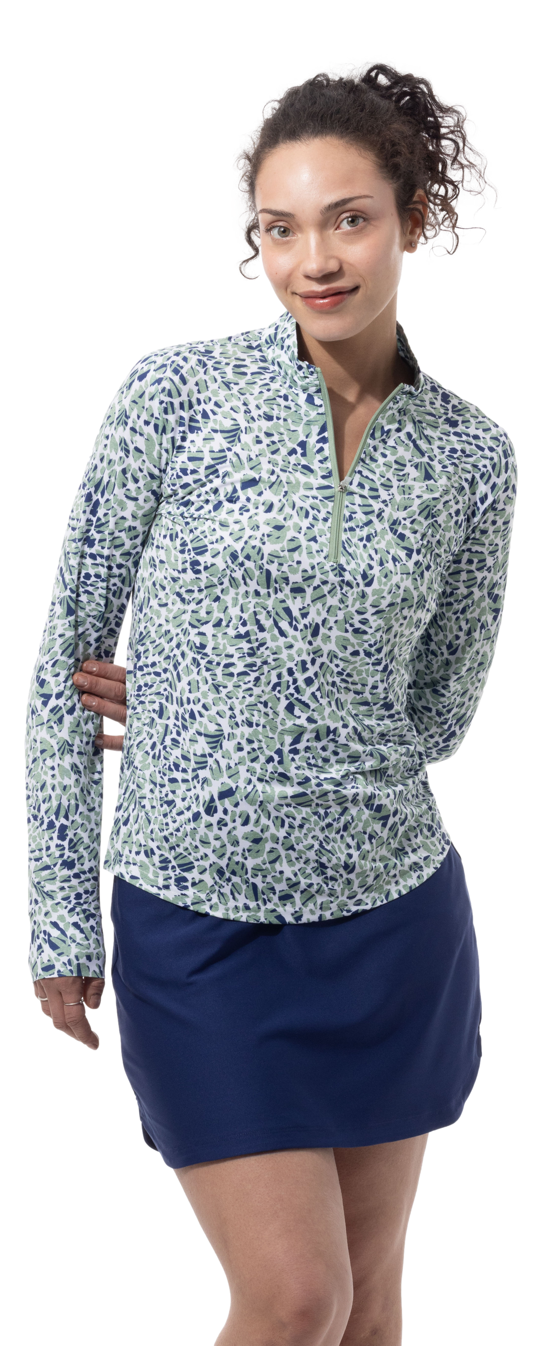 SanSoleil SolMelange Jungle Cat Long Sleeve Zip Mock