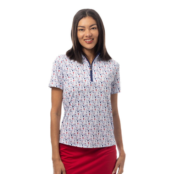 SanSoleil SolCool Red Wine &amp; Blue Short Sleeve Mock