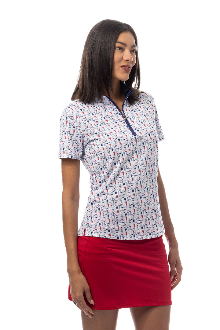SanSoleil SolCool Red Wine &amp; Blue Short Sleeve Mock