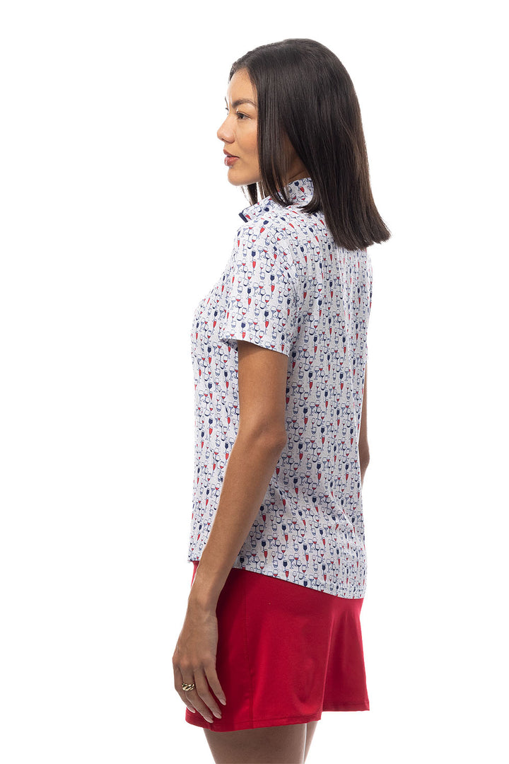 SanSoleil SolCool Red Wine &amp; Blue Short Sleeve Mock