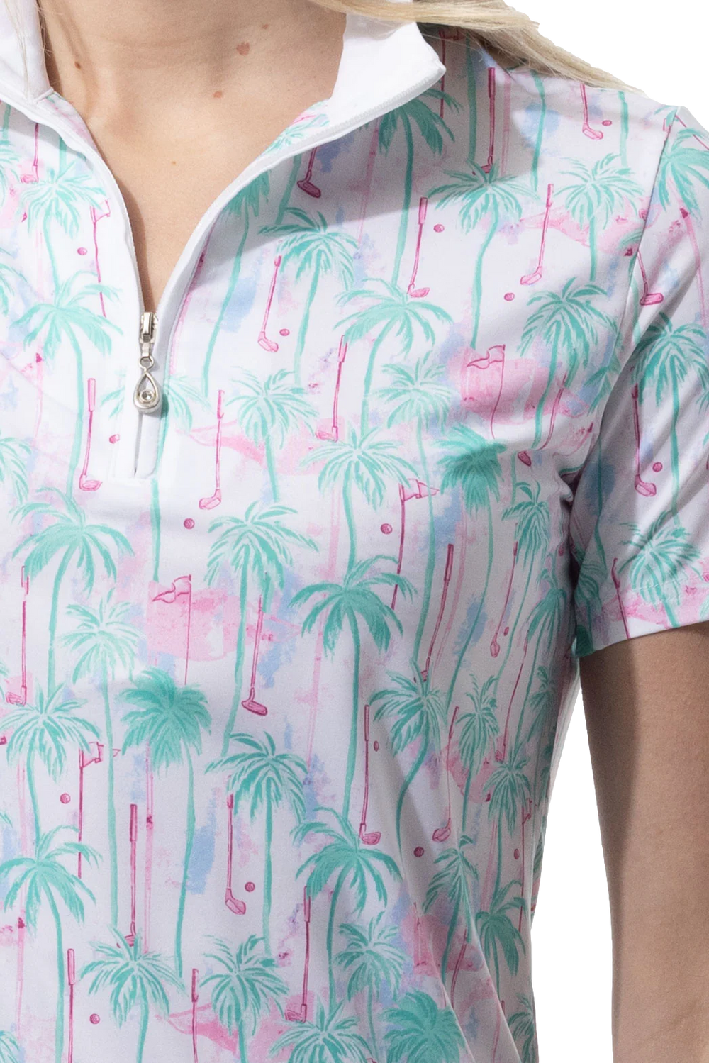 SanSoleil SolCool Golfers Paradise Short Sleeve Mock
