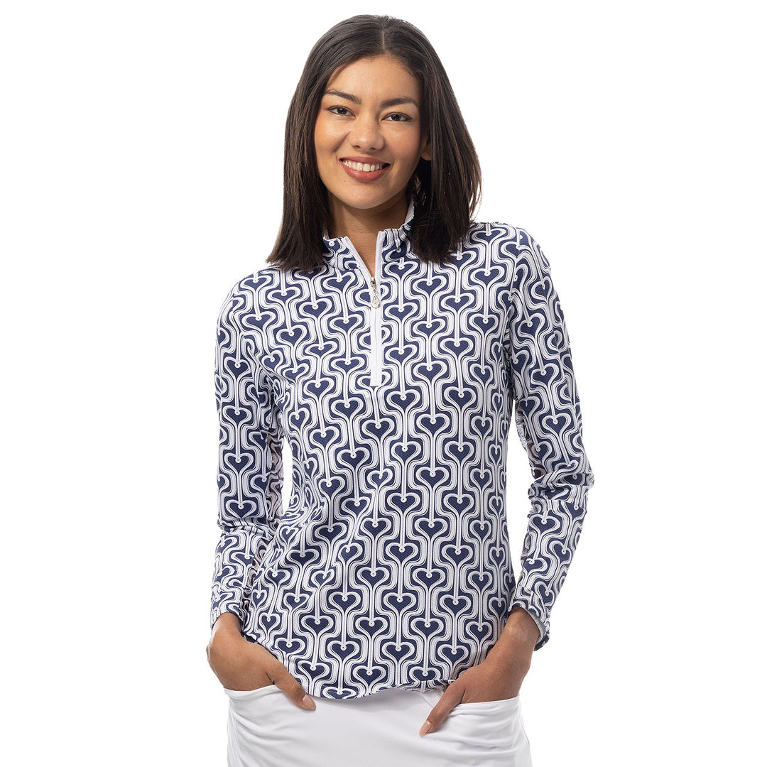 SanSoleil Heartstrings ¼ Zip Print Mock | Navy