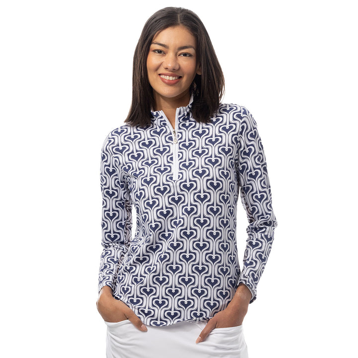 SanSoleil Heartstrings ¼ Zip Print Mock | Navy
