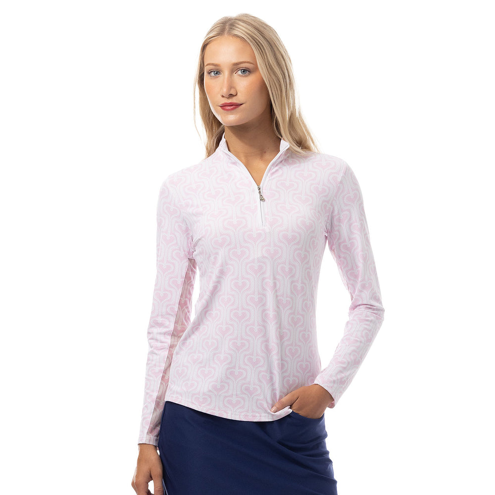 SanSoleil Heartstrings ¼ Zip Print Mock | Pink