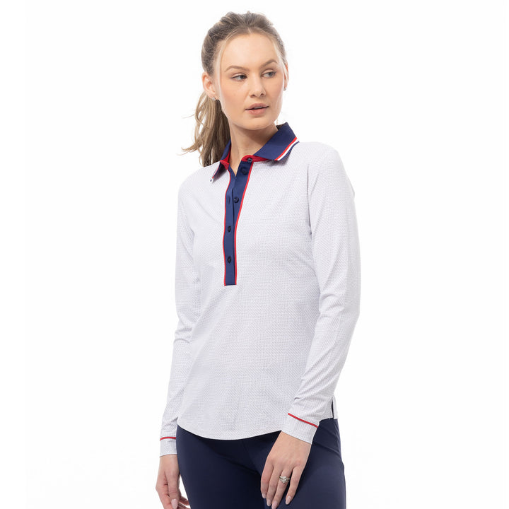 SanSoleil Betsy Long Sleeve SolairCool Tipped Polo