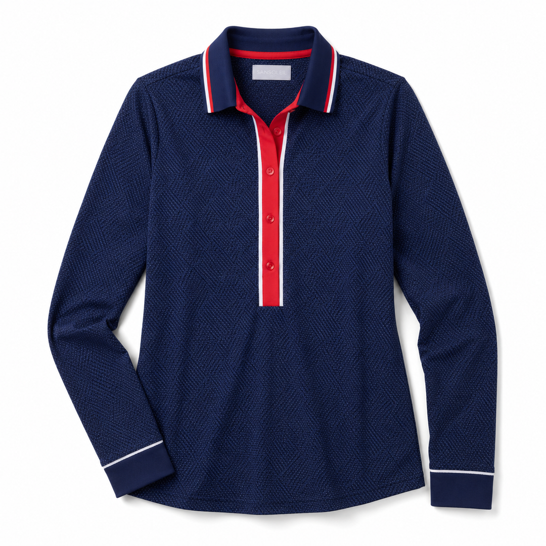 SanSoleil Betsy Long Sleeve SolairCool Tipped Polo