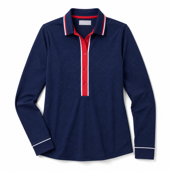 SanSoleil Betsy Long Sleeve SolairCool Tipped Polo