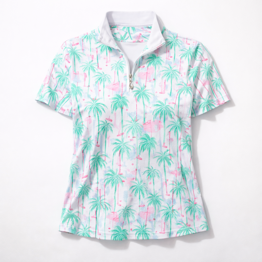 SanSoleil SolCool Golfers Paradise Short Sleeve Mock