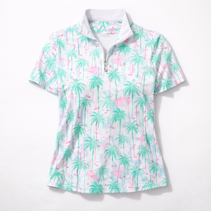 SanSoleil SolCool Golfers Paradise Short Sleeve Mock
