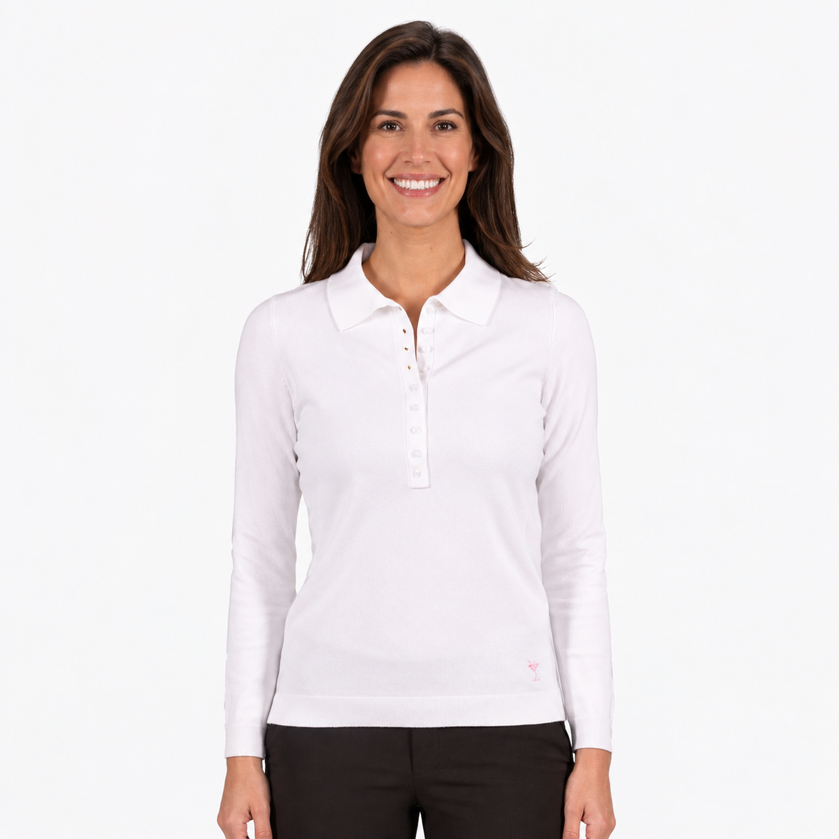 Golftini Button White Polo Long Sleeve Sweater