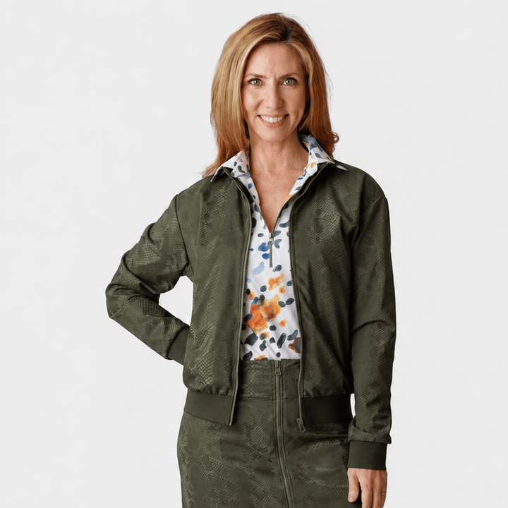 Danni Olive Embossed Bomber Jacket