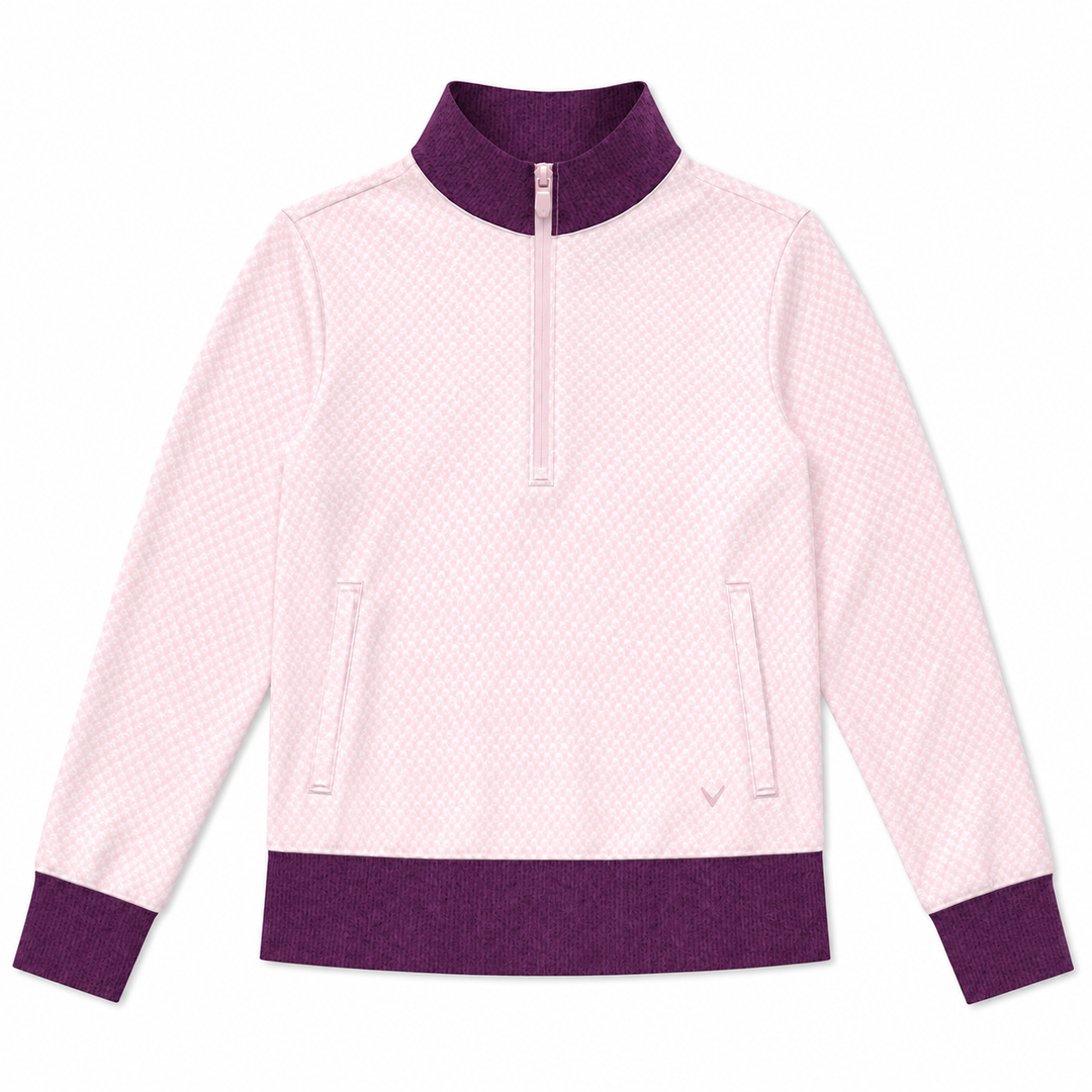 Callaway Colorblock Midweight Quarter Zip Pullover Cherry Blossom