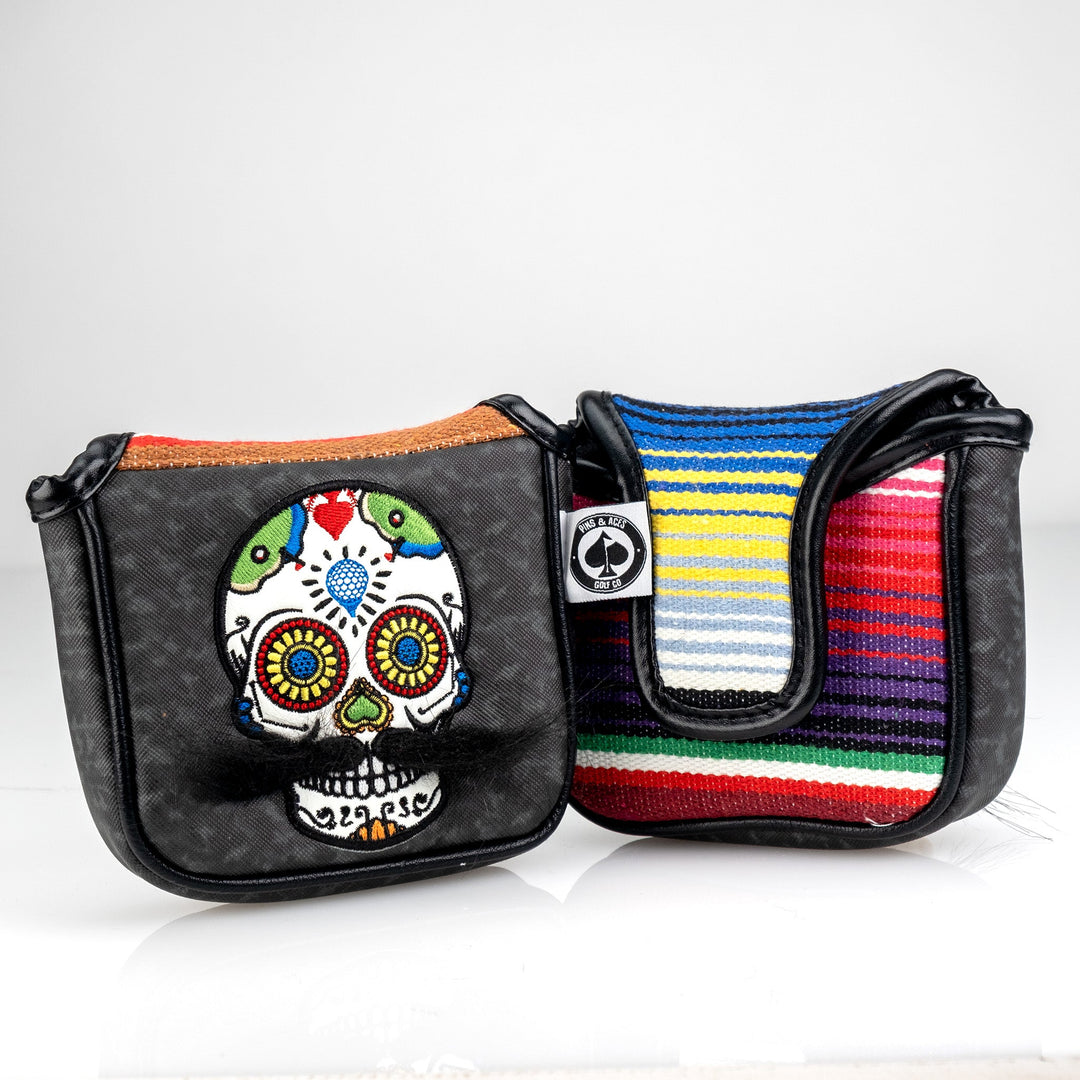 Pins &amp; Aces Mustache Sugar Skull - Mallet Putter Cover Gray Camo