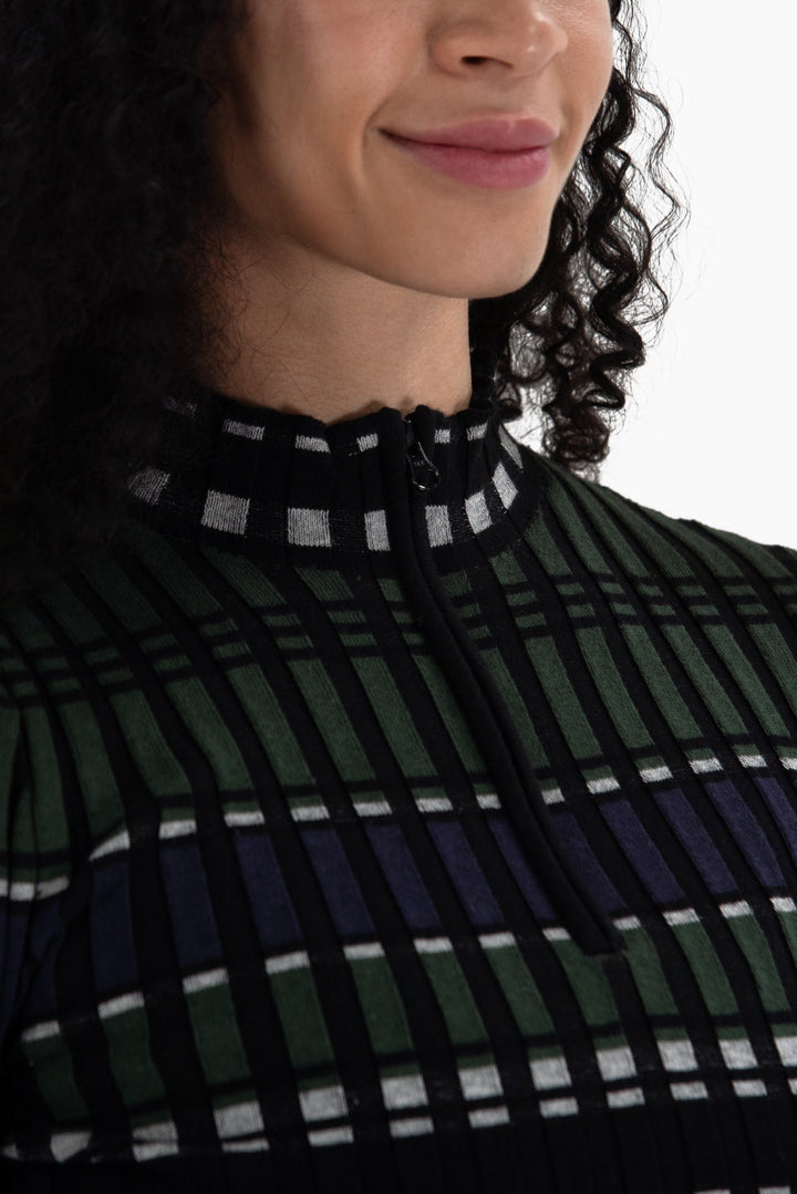 Foray Golf Rib Navy/Green Stripe Quarter Zip