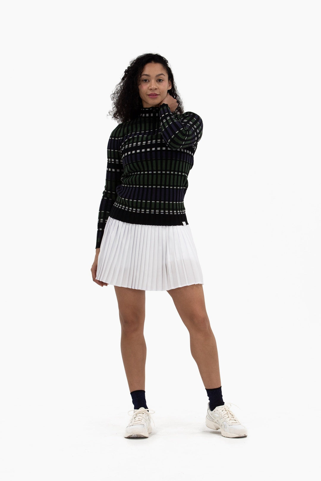 Foray Golf Rib Navy/Green Stripe Quarter Zip
