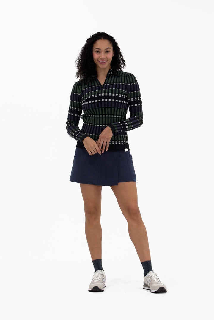 Foray Golf Rib Navy/Green Stripe Quarter Zip