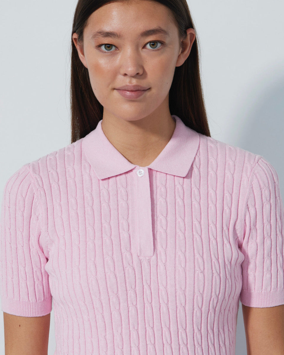 Daily Sports Madelene Short Sleeve Pink Cable Knit Polo